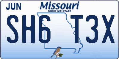 MO license plate SH6T3X
