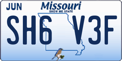 MO license plate SH6V3F