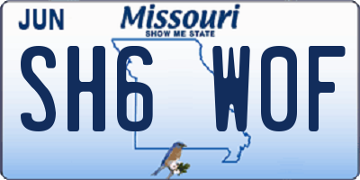 MO license plate SH6W0F