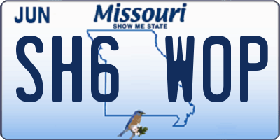 MO license plate SH6W0P