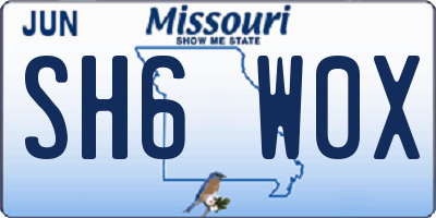 MO license plate SH6W0X