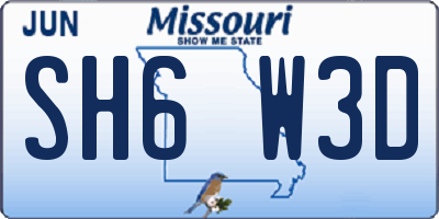 MO license plate SH6W3D