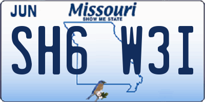 MO license plate SH6W3I