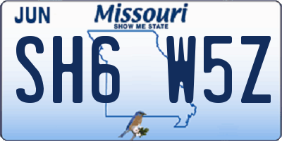 MO license plate SH6W5Z