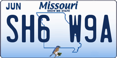 MO license plate SH6W9A