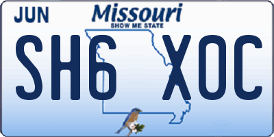 MO license plate SH6X0C