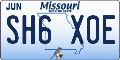 MO license plate SH6X0E