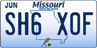 MO license plate SH6X0F