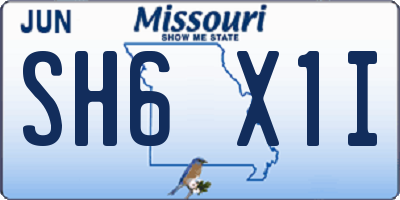 MO license plate SH6X1I