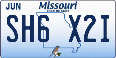 MO license plate SH6X2I