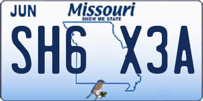 MO license plate SH6X3A