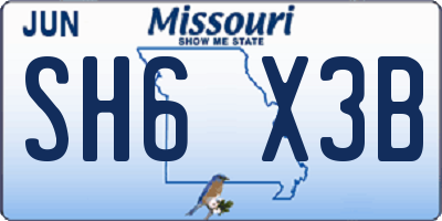 MO license plate SH6X3B