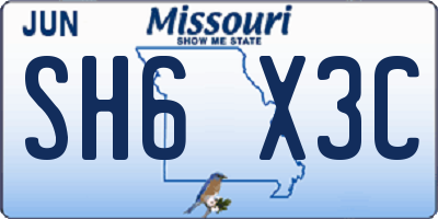 MO license plate SH6X3C