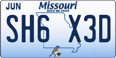 MO license plate SH6X3D