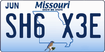MO license plate SH6X3E