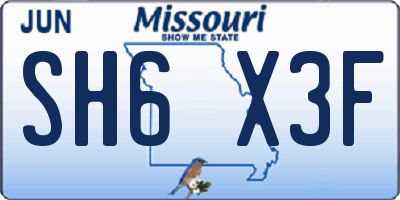 MO license plate SH6X3F
