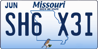 MO license plate SH6X3I
