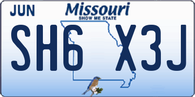 MO license plate SH6X3J