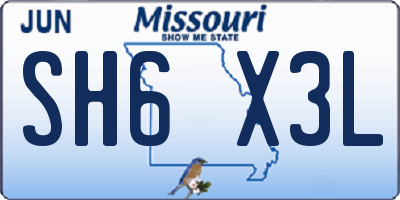 MO license plate SH6X3L