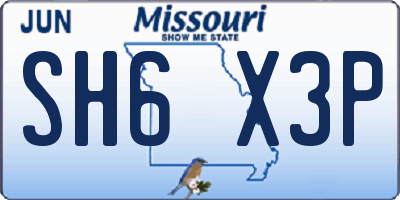 MO license plate SH6X3P