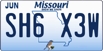 MO license plate SH6X3W