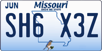 MO license plate SH6X3Z
