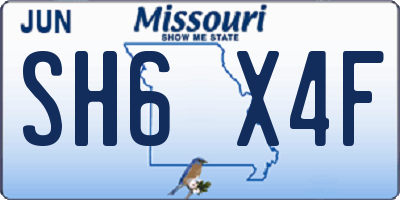 MO license plate SH6X4F
