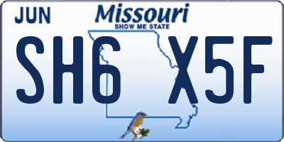 MO license plate SH6X5F