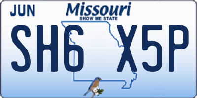 MO license plate SH6X5P