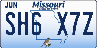 MO license plate SH6X7Z