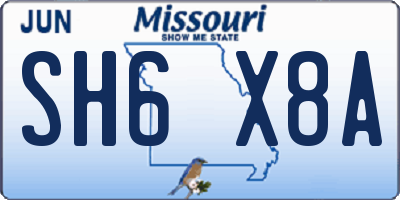 MO license plate SH6X8A