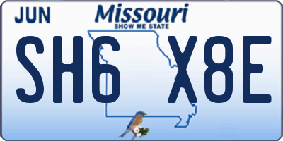 MO license plate SH6X8E