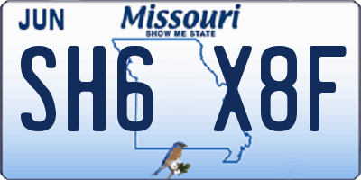 MO license plate SH6X8F