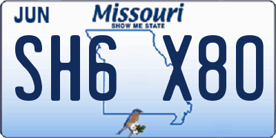 MO license plate SH6X8O