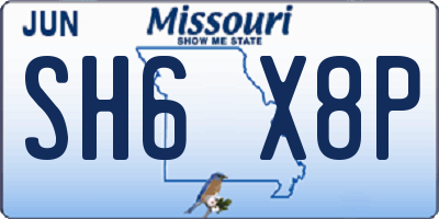 MO license plate SH6X8P