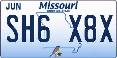 MO license plate SH6X8X
