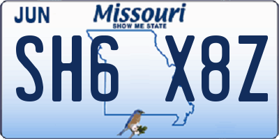 MO license plate SH6X8Z