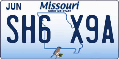 MO license plate SH6X9A