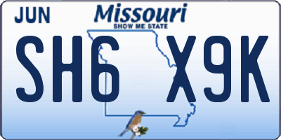 MO license plate SH6X9K