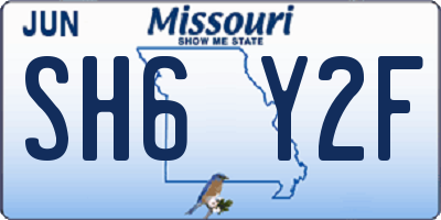 MO license plate SH6Y2F