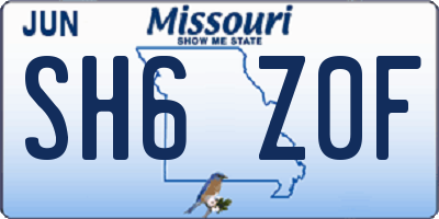 MO license plate SH6Z0F