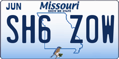 MO license plate SH6Z0W