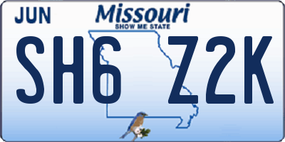 MO license plate SH6Z2K