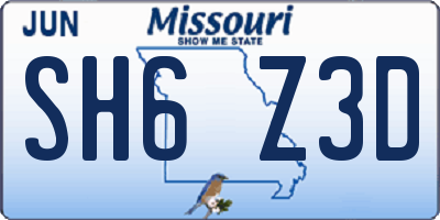 MO license plate SH6Z3D
