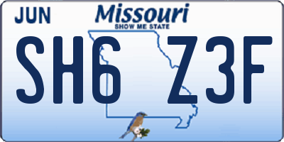 MO license plate SH6Z3F