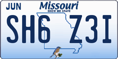 MO license plate SH6Z3I