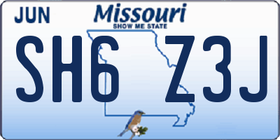 MO license plate SH6Z3J