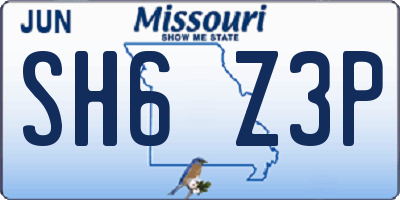 MO license plate SH6Z3P