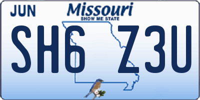 MO license plate SH6Z3U