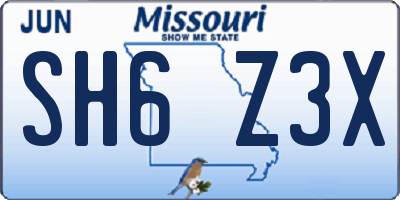 MO license plate SH6Z3X